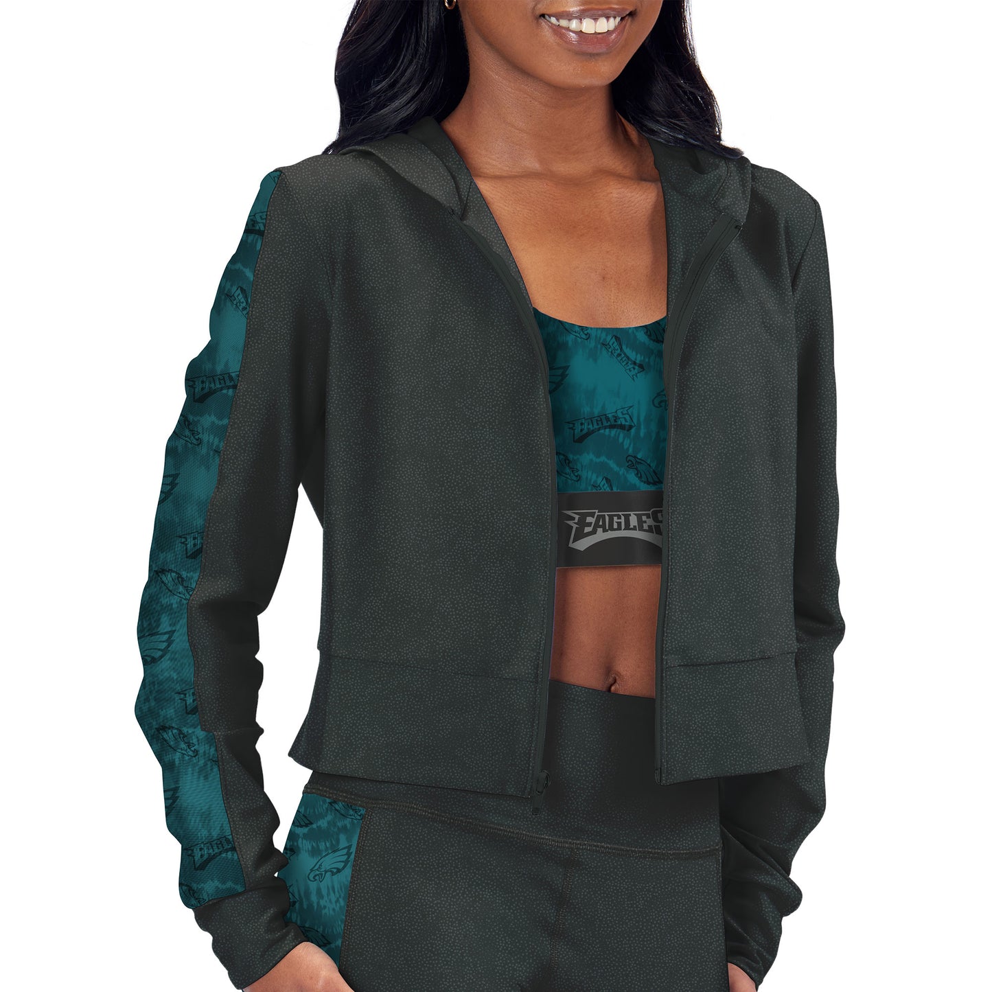 Women's Certo Charcoal Philadelphia Eagles Cropped Full-Zip Hoodie