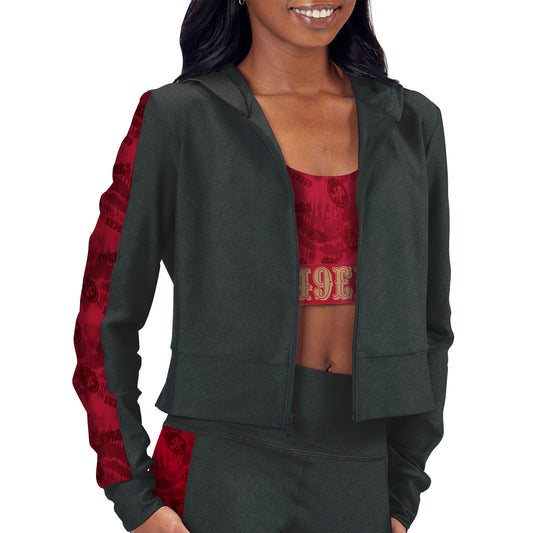 Women's Certo Charcoal San Francisco 49ers Cropped Full-Zip Hoodie