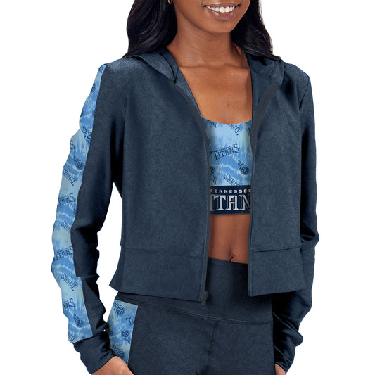 Women's Certo Navy Tennessee Titans Cropped Full-Zip Hoodie