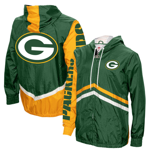 Men's Mitchell & Ness Green Green Bay Packers Undeniable Full-Zip Windbreaker Hoodie