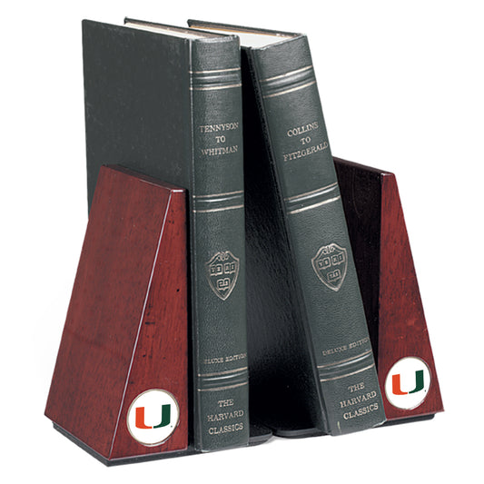 Miami Hurricanes Primary Team Logo Rosewood Bookends