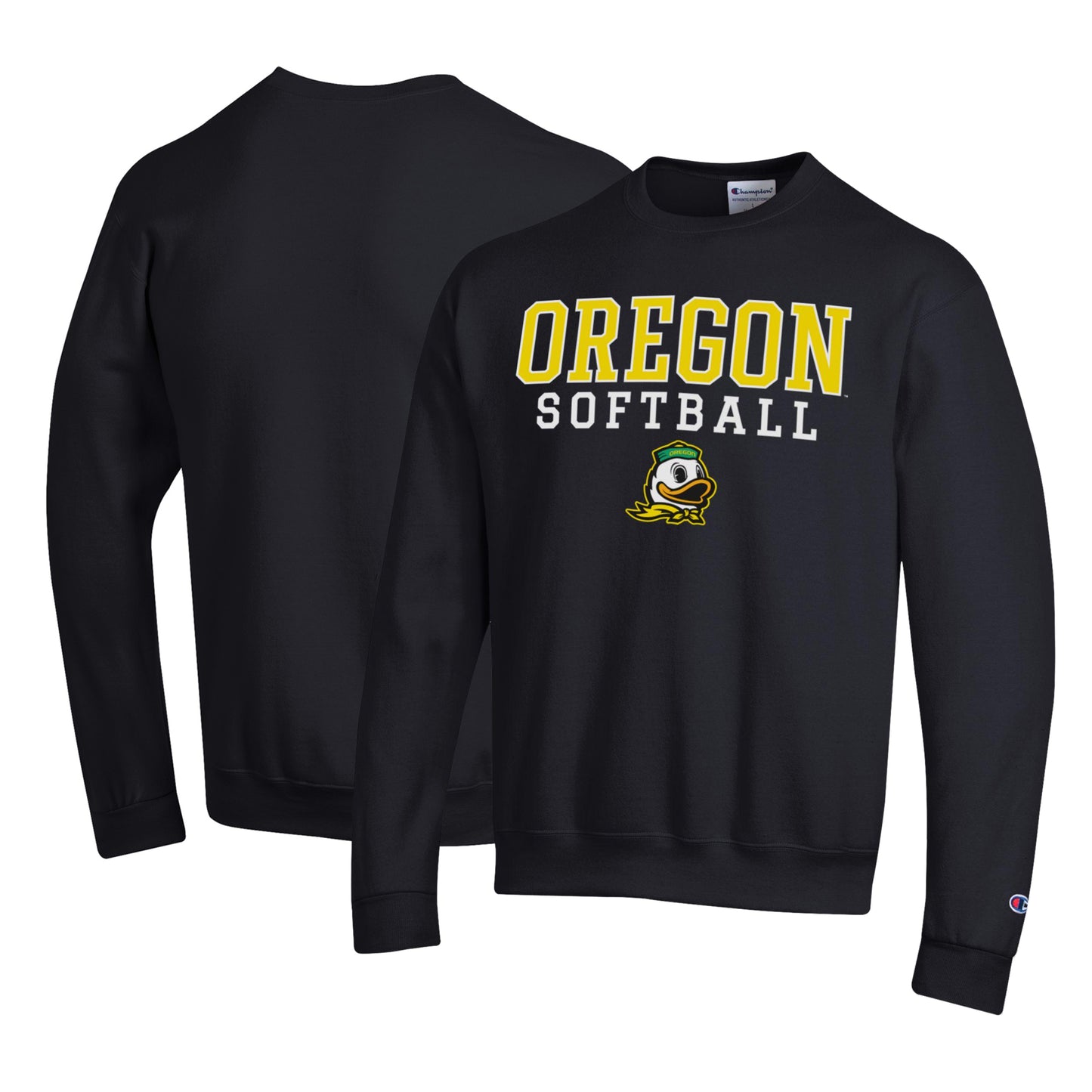Men's Champion Black Oregon Ducks Primary Team Logo Stack Logo Softball Powerblend Pullover Sweatshirt