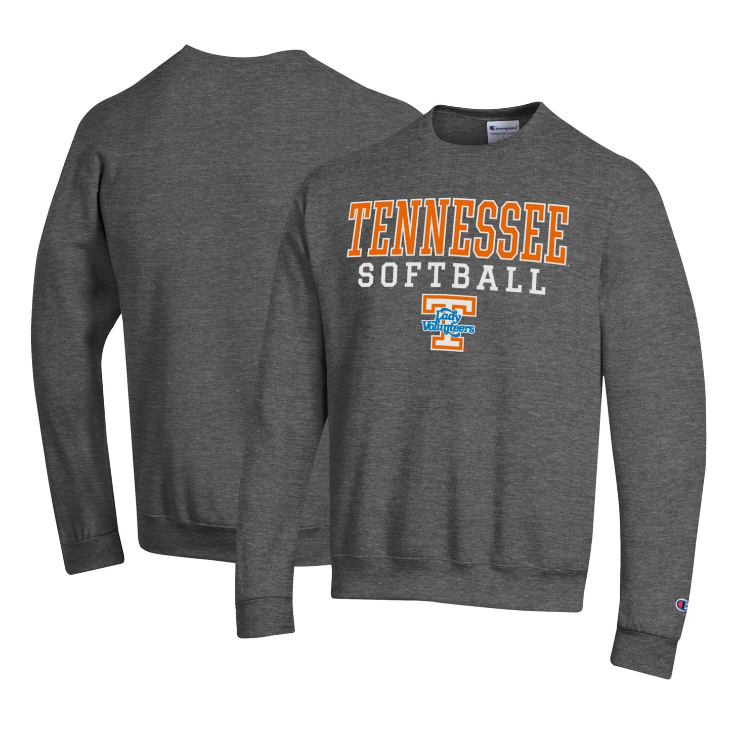 Men's Champion Charcoal Tennessee Lady Vols Primary Team Logo Stack Logo Softball Powerblend Pullover Sweatshirt