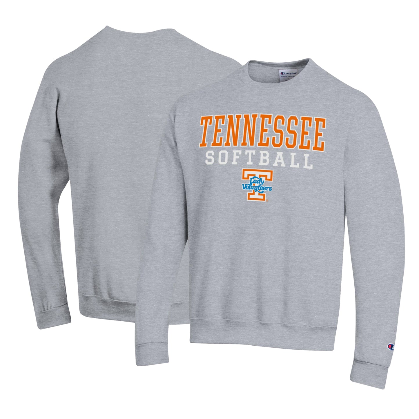 Men's Champion Gray Tennessee Lady Vols Primary Team Logo Stack Logo Softball Powerblend Pullover Sweatshirt