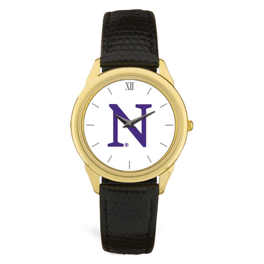 Gold Northwestern Wildcats Team Logo Leather Wristwatch