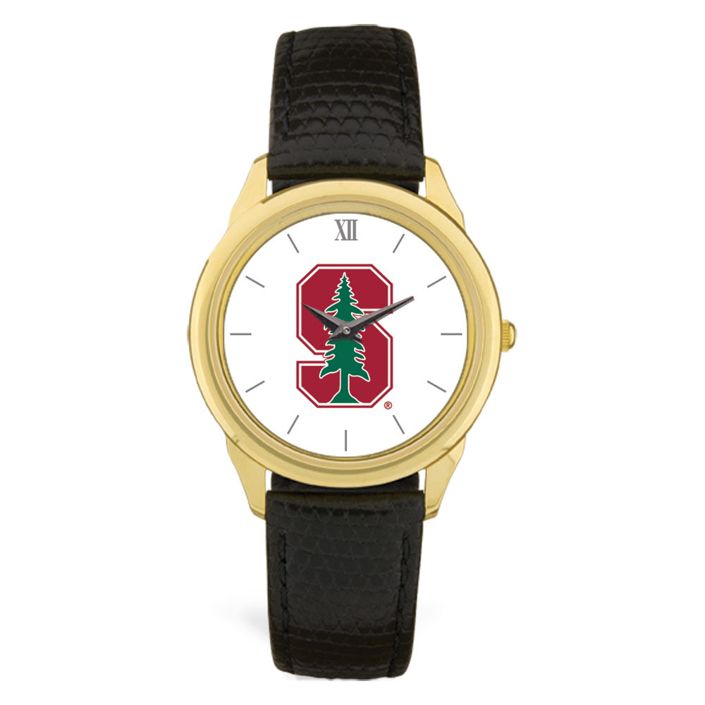 Gold Stanford Cardinal Team Logo Leather Wristwatch