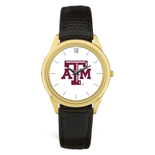 Gold Texas A&M Aggies Team Logo Leather Wristwatch