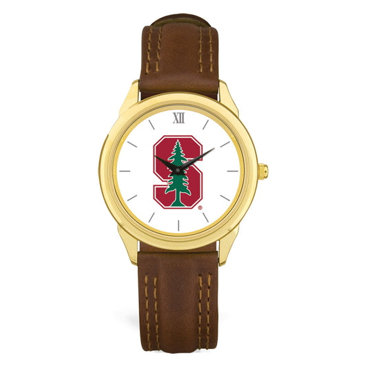 Unisex Gold/Brown Stanford Cardinal Team Logo Leather Wristwatch