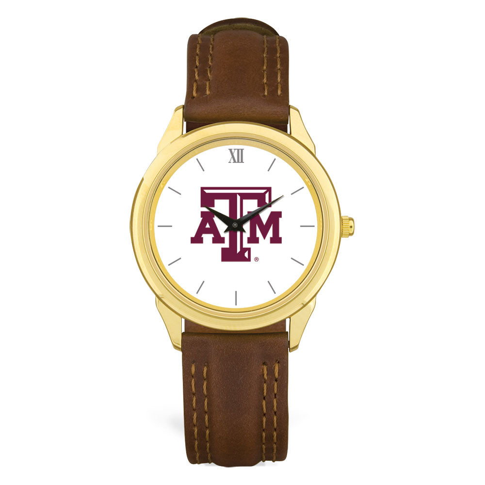 Unisex Gold/Brown Texas A&M Aggies Team Logo Leather Wristwatch