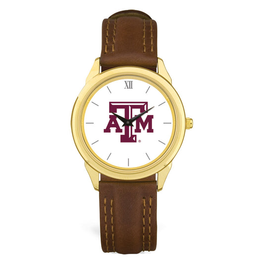 Unisex Gold/Brown Texas A&M Aggies Team Logo Leather Wristwatch