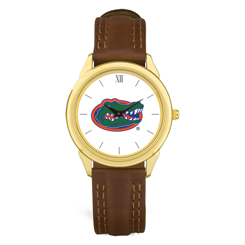 Unisex Gold/Brown Florida Gators Team Logo Leather Wristwatch