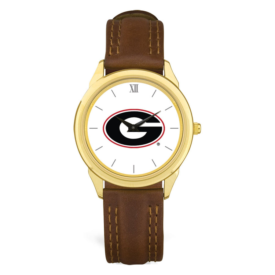 Unisex Gold/Brown Georgia Bulldogs Team Logo Leather Wristwatch