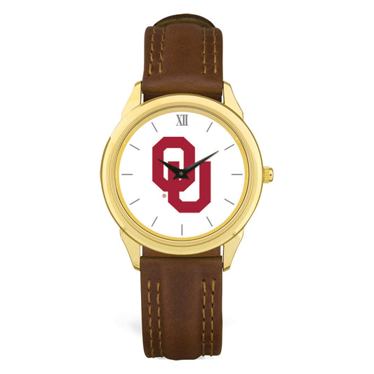 Unisex Gold/Brown Oklahoma Sooners Team Logo Leather Wristwatch