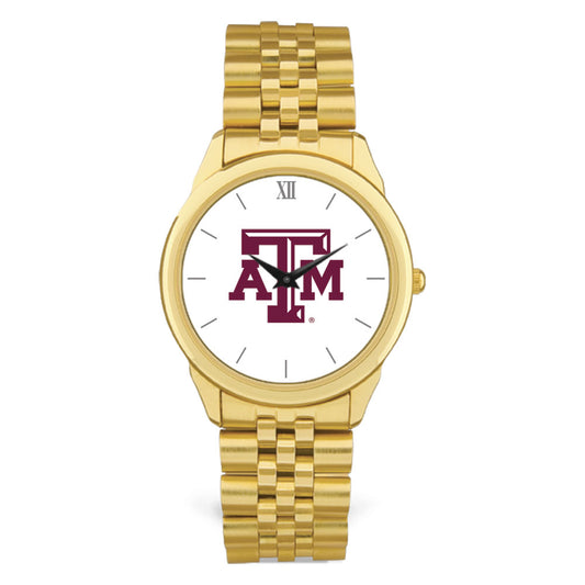Unisex Gold Texas A&M Aggies Team Logo Rolled Linked Bracelet Wristwatch