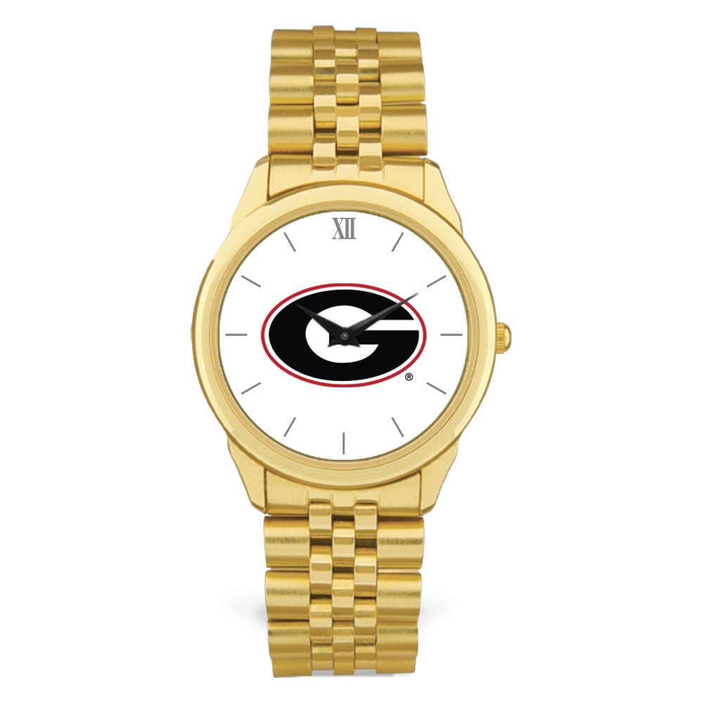 Unisex Gold Georgia Bulldogs Team Logo Rolled Linked Bracelet Wristwatch