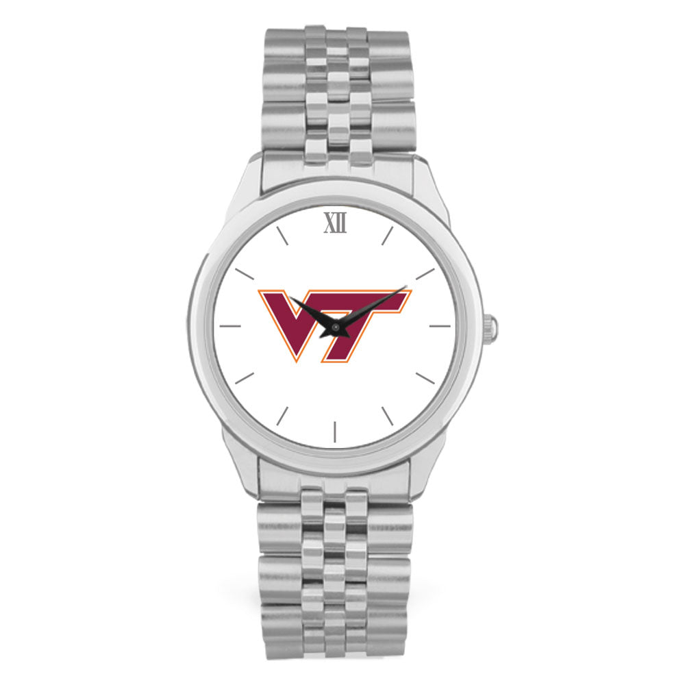 Unisex Silver Virginia Tech Hokies Team Logo Rolled Link Bracelet Wristwatch