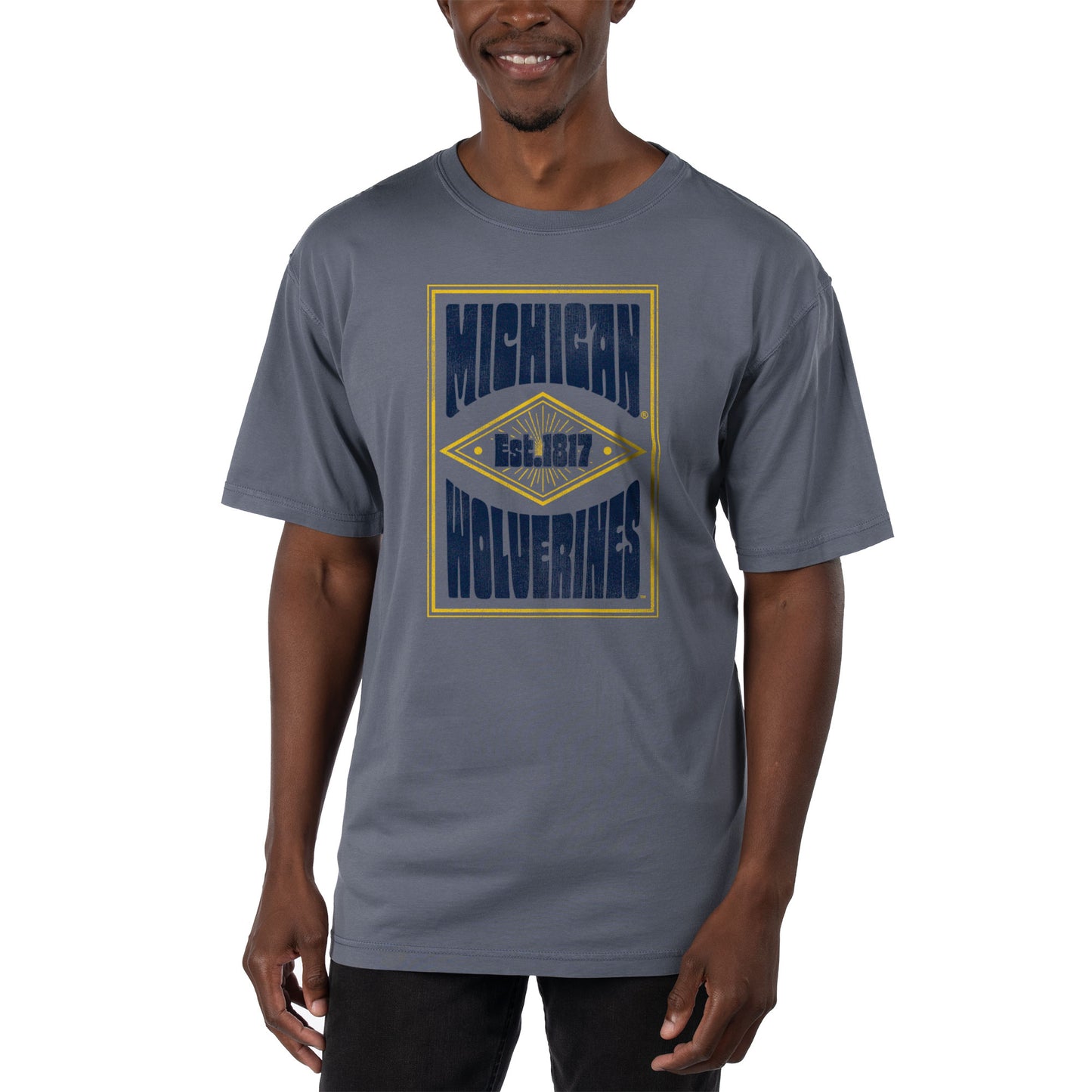 Men's Uscape Apparel Blue Michigan Wolverines Garment Dyed T-Shirt