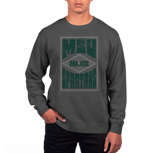 Men's Uscape Apparel Black Michigan State Spartans Pigment Dyed Fleece Crewneck Sweatshirt