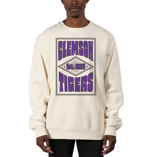 Men's Uscape Apparel Cream Clemson Tigers Premium Heavyweight Pullover Sweatshirt