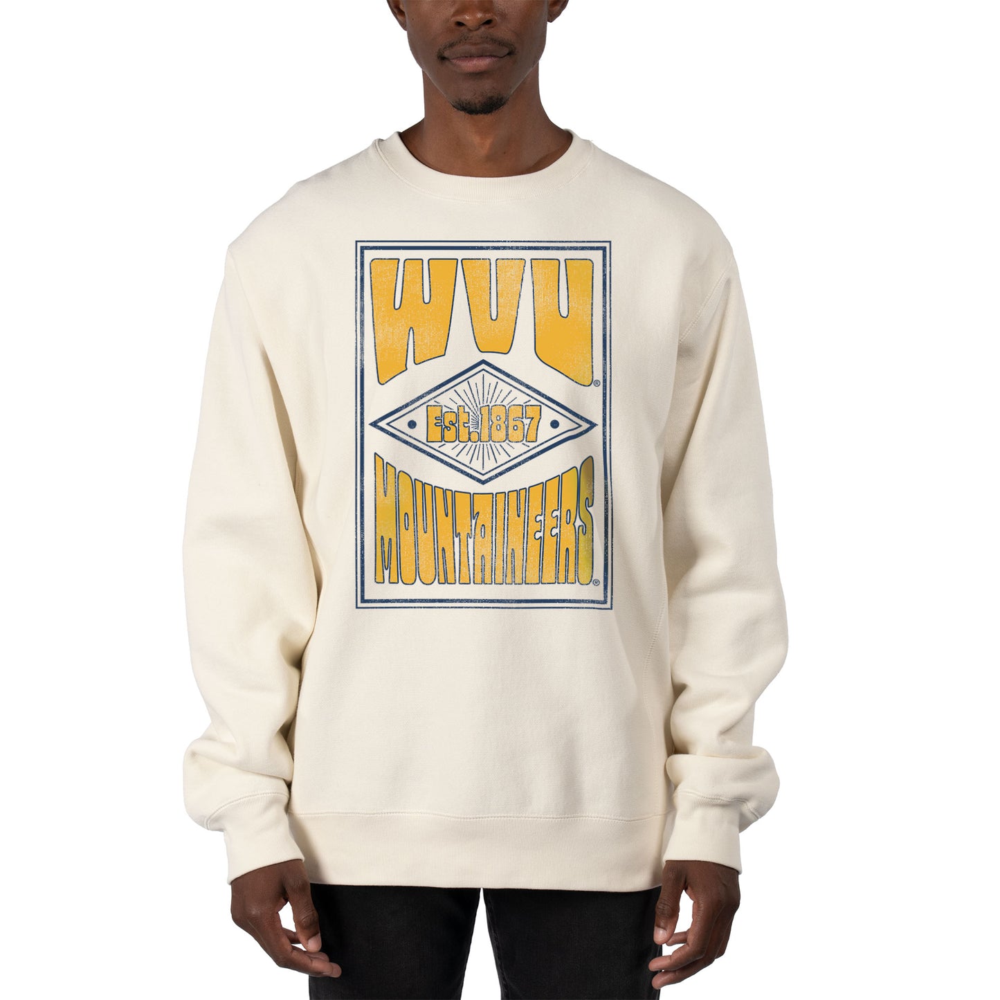 Men's Uscape Apparel Cream West Virginia Mountaineers Premium Heavyweight Pullover Sweatshirt