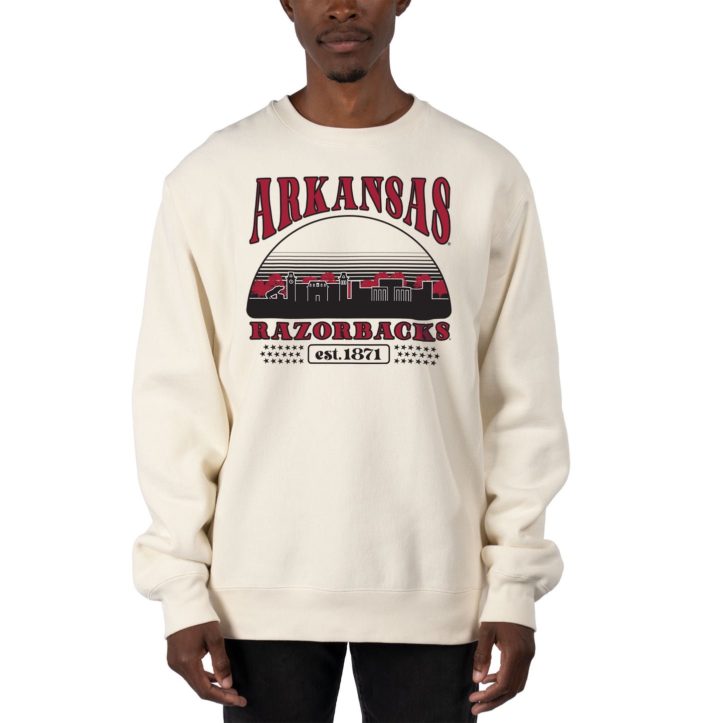 Men's Uscape Apparel Cream Arkansas Razorbacks Premium Heavyweight Pullover Sweatshirt