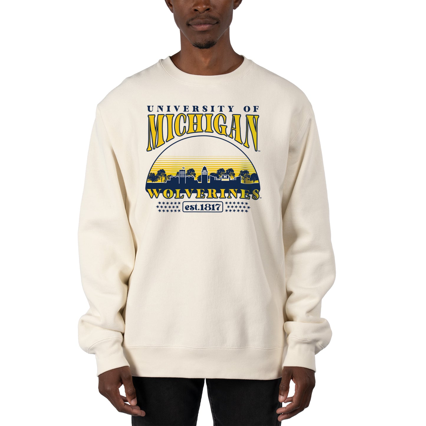 Men's Uscape Apparel Cream Michigan Wolverines Premium Heavyweight Pullover Sweatshirt