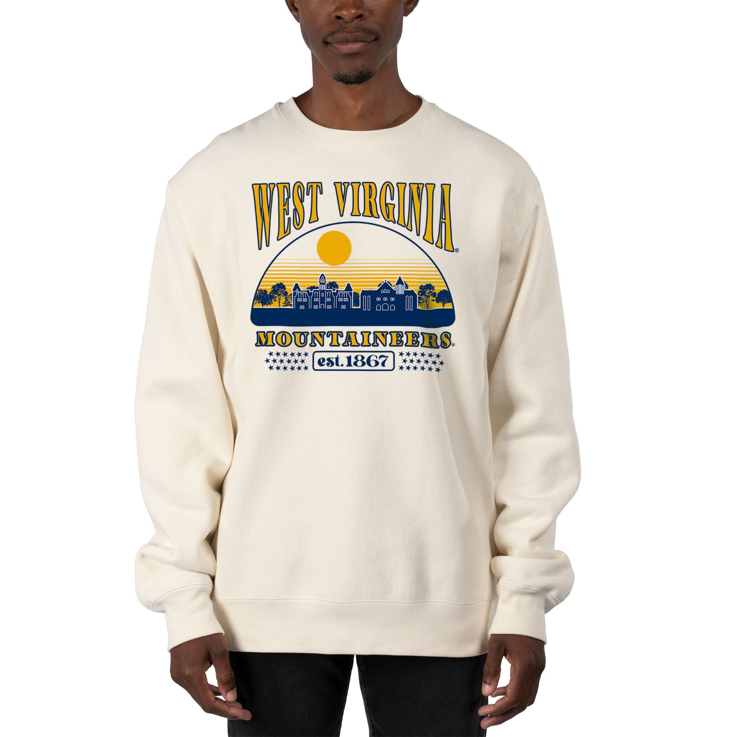 Men's Uscape Apparel Cream West Virginia Mountaineers Premium Heavyweight Pullover Sweatshirt