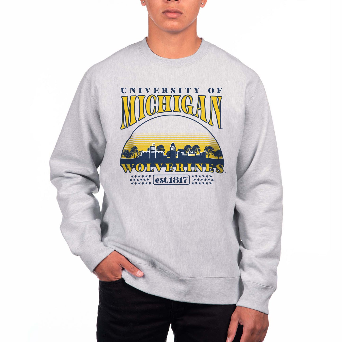 Men's Uscape Apparel Heather Gray Michigan Wolverines Premium Heavyweight Pullover Sweatshirt