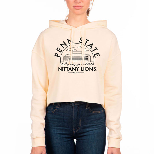 Women's Uscape Apparel Cream Penn State Nittany Lions Fleece Crop Pullover Hoodie