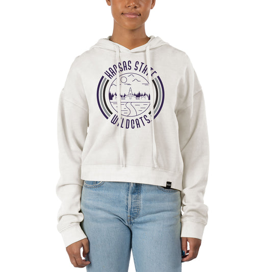 Women's Uscape Apparel White Kansas State Wildcats Pigment Dyed Fleece Crop Hoodie