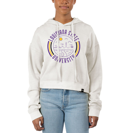 Women's Uscape Apparel White LSU Tigers Pigment Dyed Fleece Crop Hoodie