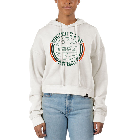 Women's Uscape Apparel White Miami Hurricanes Pigment Dyed Fleece Crop Hoodie