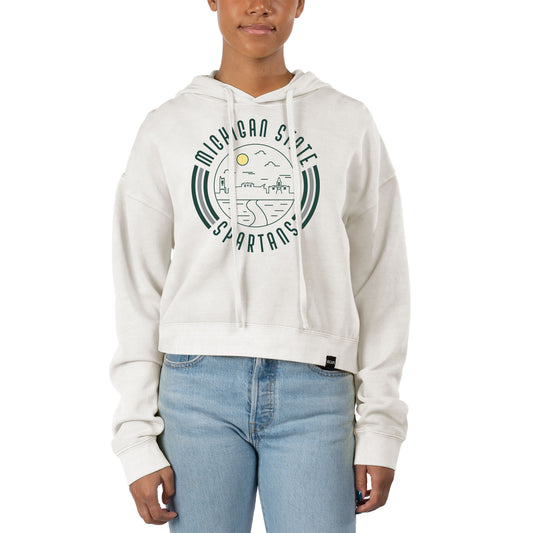 Women's Uscape Apparel White Michigan State Spartans Pigment Dyed Fleece Crop Hoodie