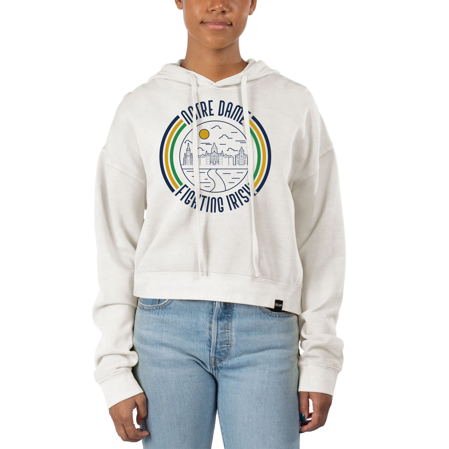 Women's Uscape Apparel White Notre Dame Fighting Irish Pigment Dyed Fleece Crop Hoodie