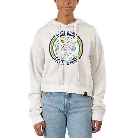 Women's Uscape Apparel White Notre Dame Fighting Irish Pigment Dyed Fleece Crop Hoodie