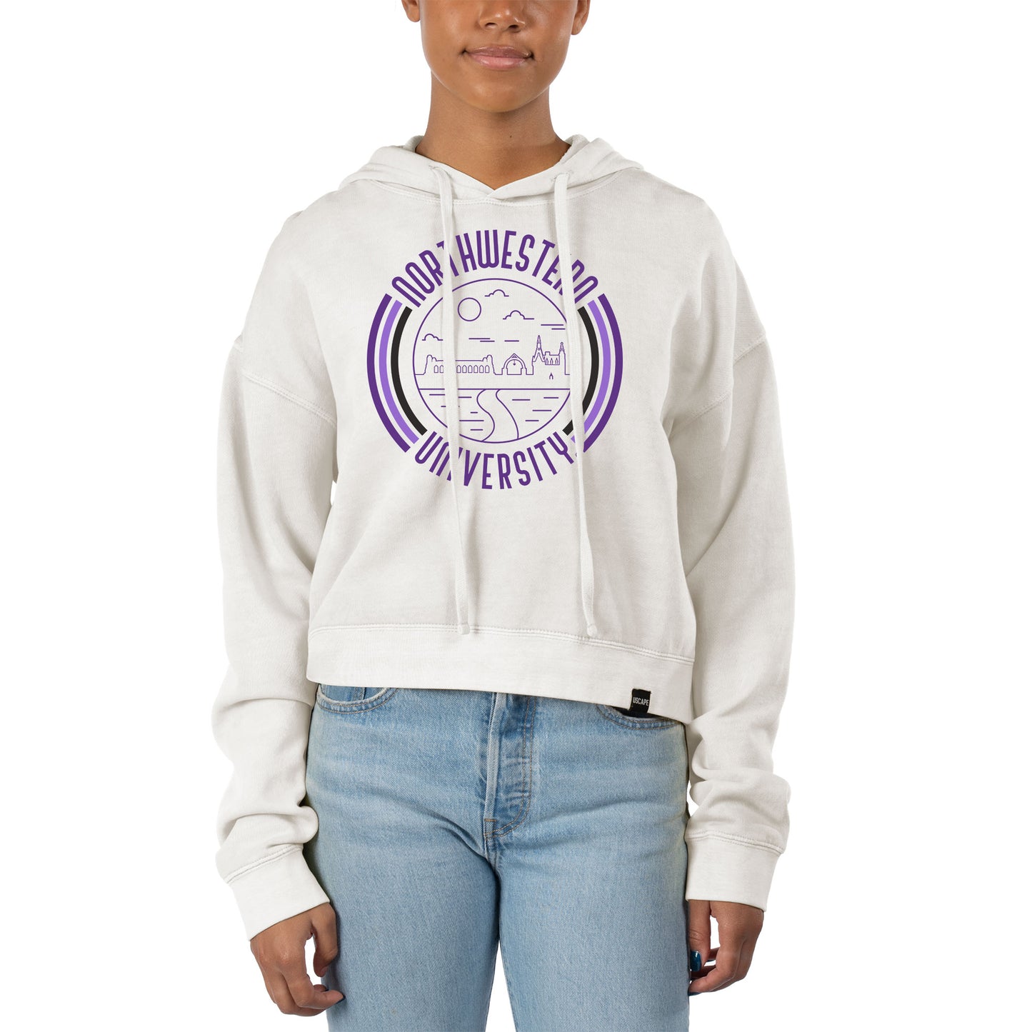 Women's Uscape Apparel White Northwestern Wildcats Pigment Dyed Fleece Crop Hoodie