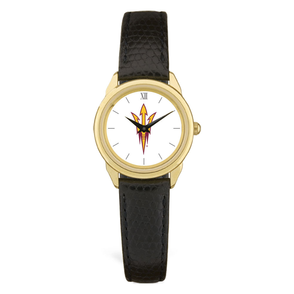 Women's Gold/Black Arizona State Sun Devils Medallion Leather Watch