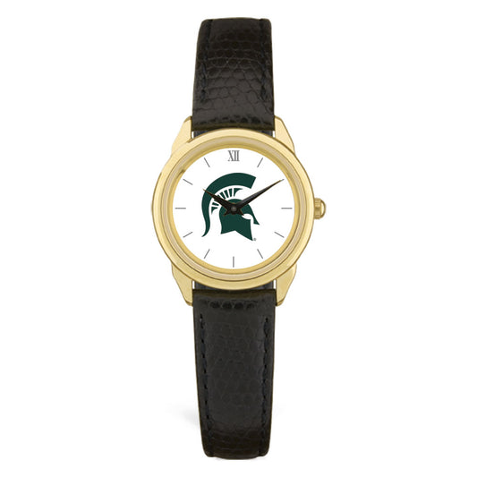 Women's Gold/Black Michigan State Spartans Medallion Leather Watch