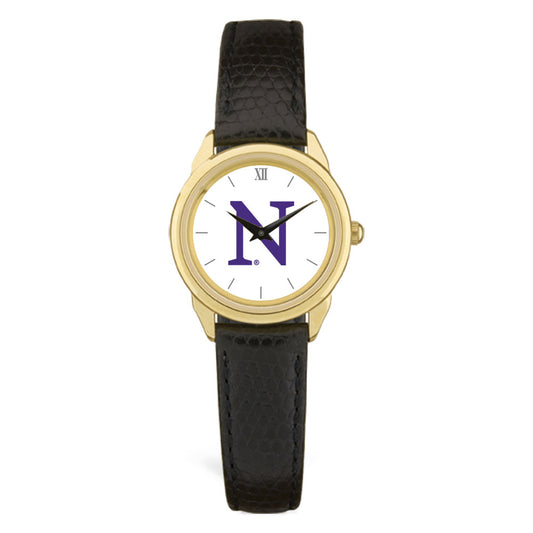 Women's Gold/Black Northwestern Wildcats Medallion Leather Watch