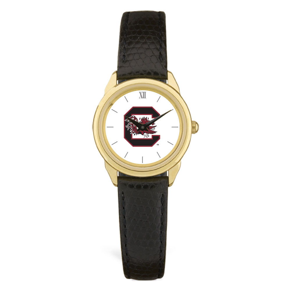 Women's Gold/Black South Carolina Gamecocks Medallion Leather Watch