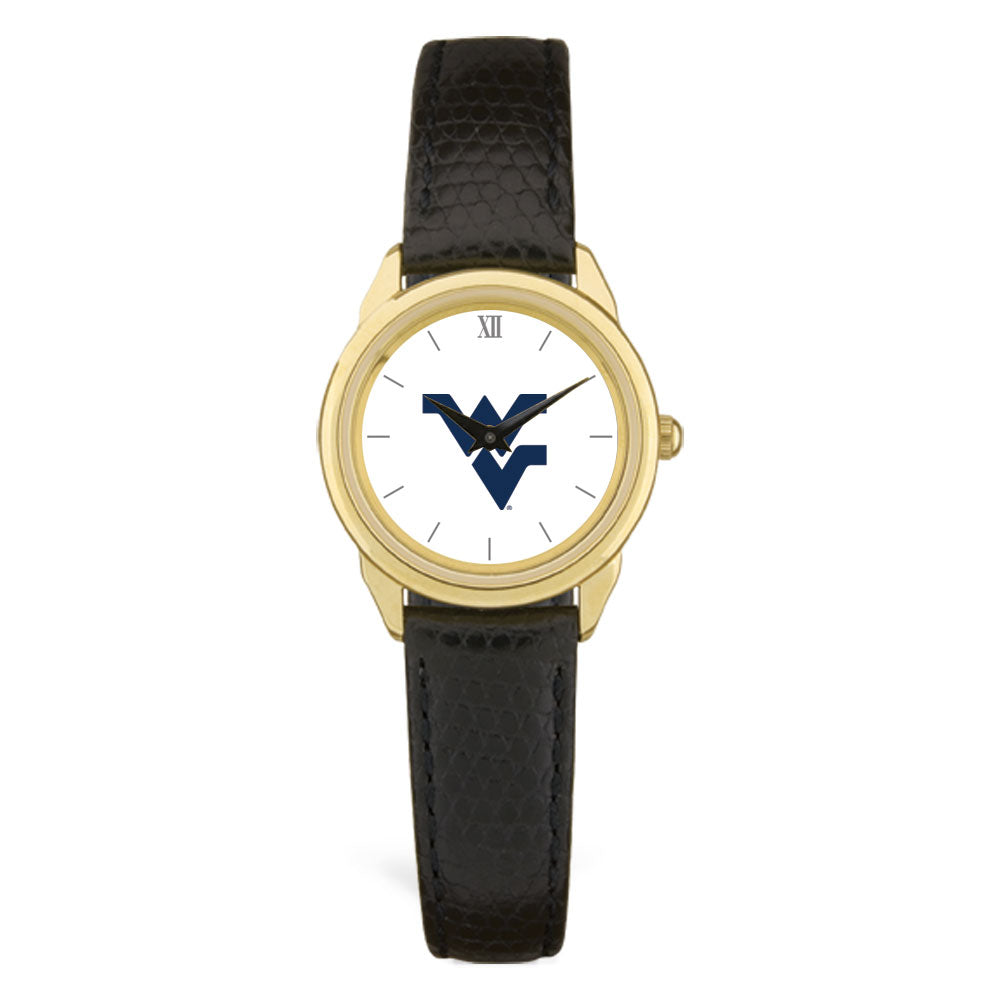 Women's Gold/Black West Virginia Mountaineers Medallion Leather Watch