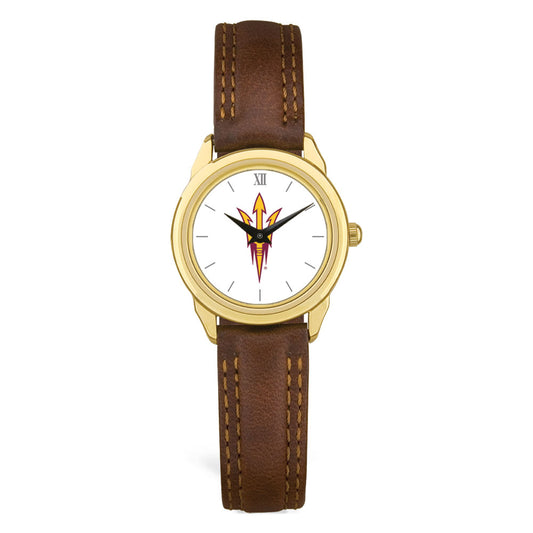 Women's Gold/Brown Arizona State Sun Devils Medallion Leather Watch