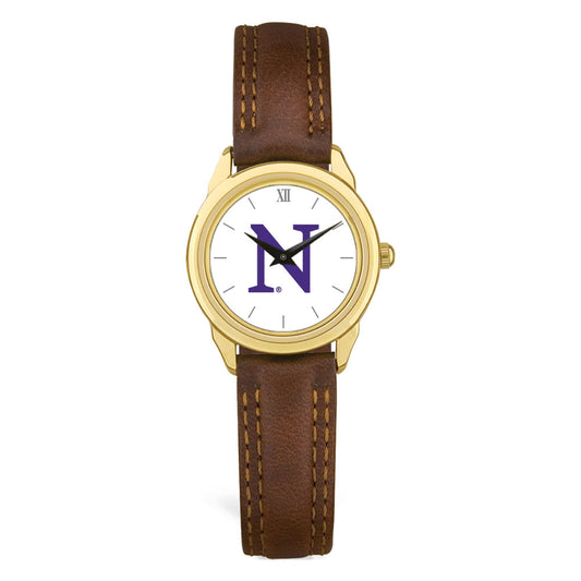 Women's Gold/Brown Northwestern Wildcats Medallion Leather Watch