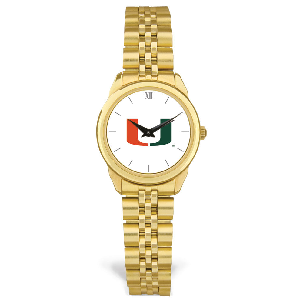 Women's Gold Miami Hurricanes Logo Medallion Rolled Link Bracelet Wristwatch