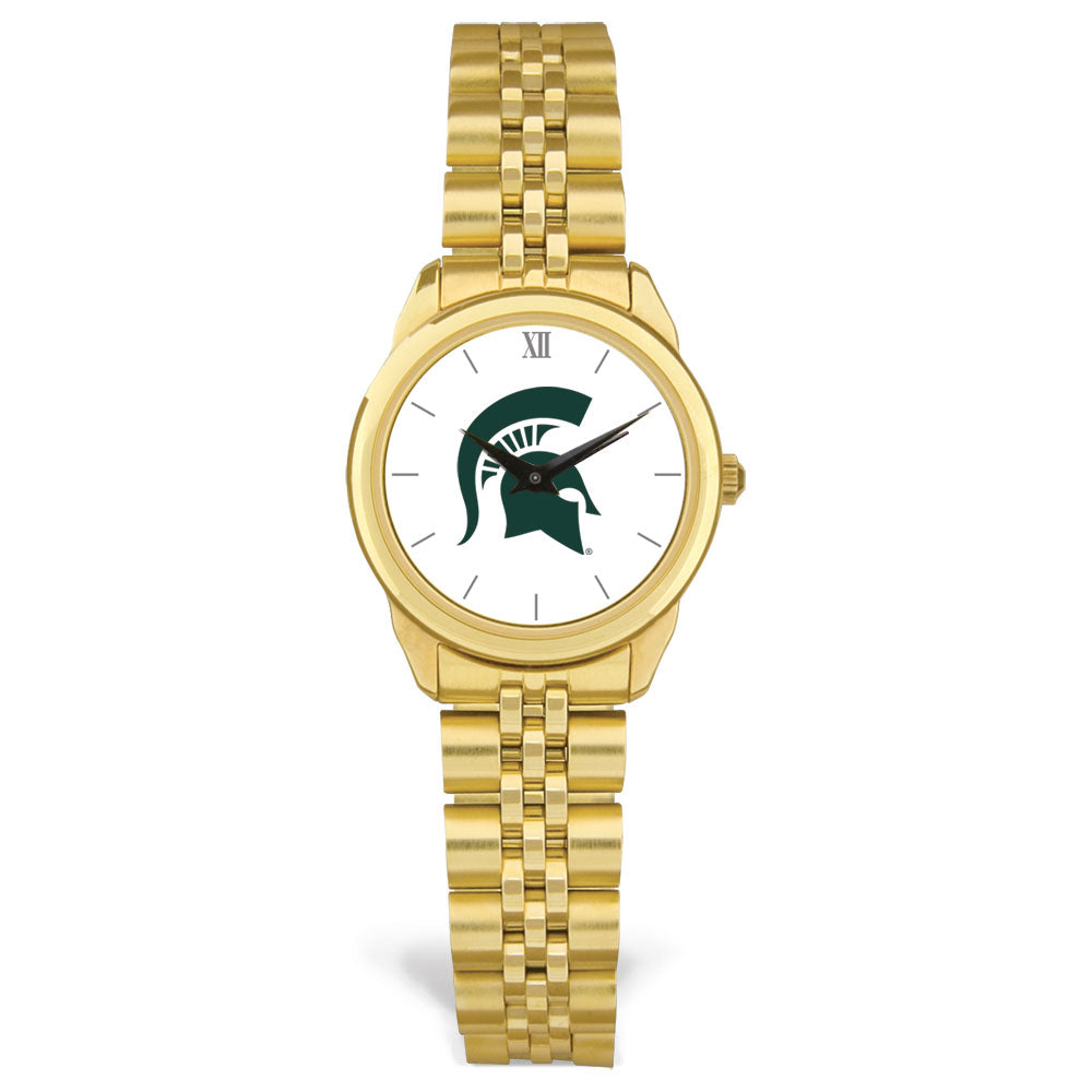 Women's Gold Michigan State Spartans Logo Medallion Rolled Link Bracelet Wristwatch