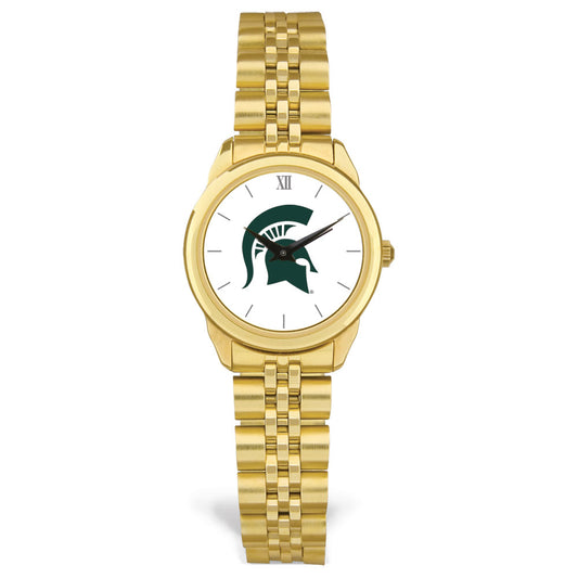 Women's Gold Michigan State Spartans Logo Medallion Rolled Link Bracelet Wristwatch
