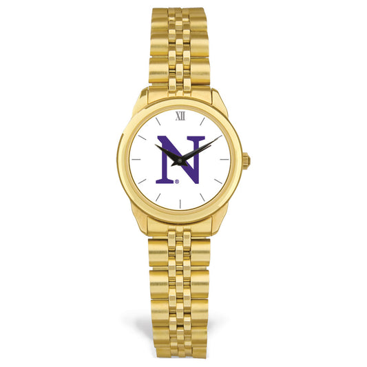 Women's Gold Northwestern Wildcats Logo Medallion Rolled Link Bracelet Wristwatch