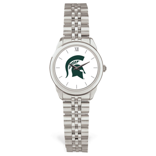 Women's Silver Michigan State Spartans Logo Medallion Rolled Link Bracelet Wristwatch