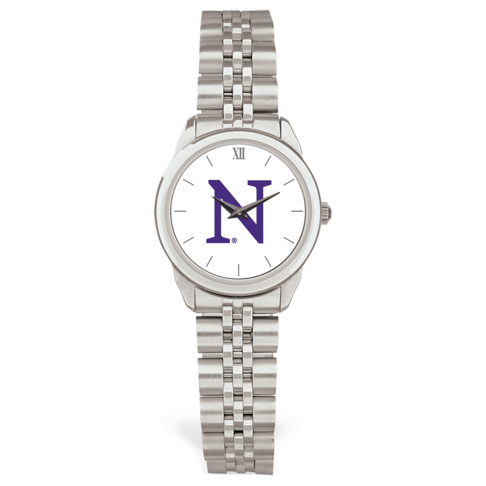 Women's Silver Northwestern Wildcats Logo Medallion Rolled Link Bracelet Wristwatch