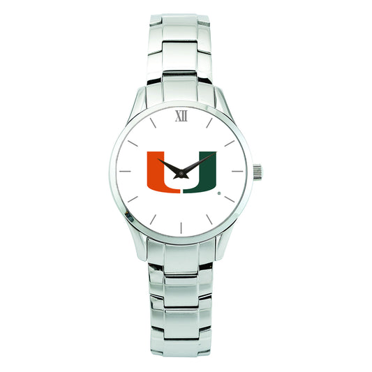 Unisex Silver Miami Hurricanes Stainless Steel Bracelet Wristwatch